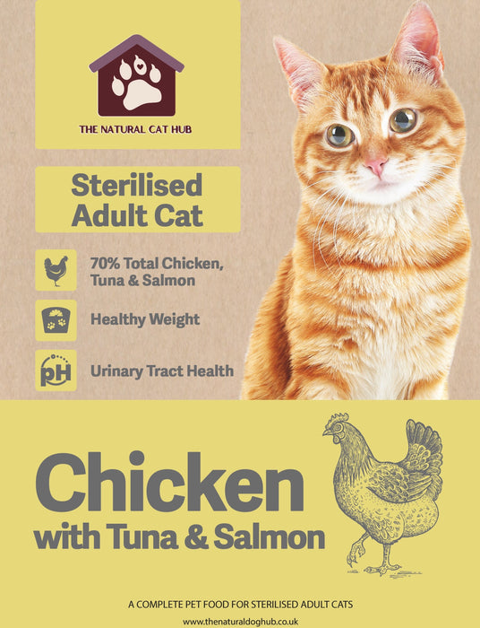 70%-chicken-tuna-salmon-adult-cat food-sterilised-neutered-indoor-weight control-senior-cat food