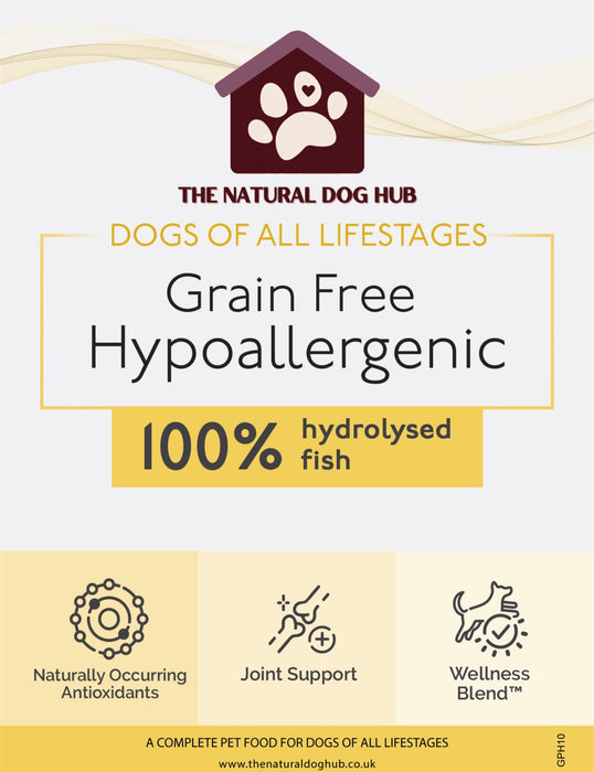 Grain free hydrolysed dog food healthy living label The Natural Dog Hub 