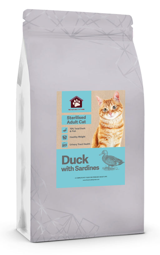 grain free-adult-cat-food-duck-sardines-sterilised cat-neutered cat-low fat-natural cat food- fresh cat food