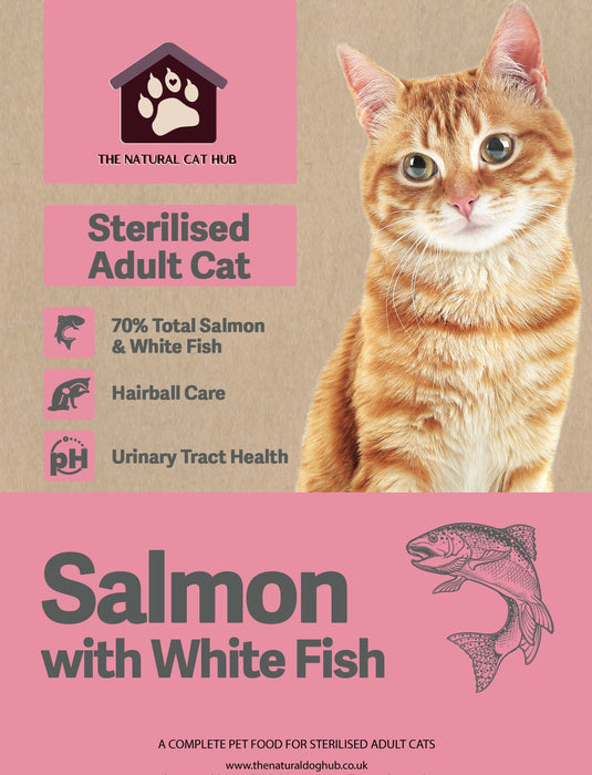 grain free-adult-cat-food-salmon-fish-sterilised cat-neutered cat-low fat-natural cat food- fresh cat food