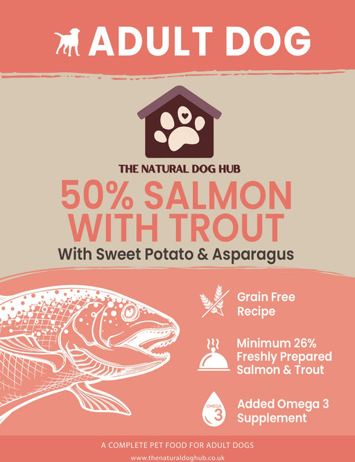 Grain Free -ADULT Salmon & Trout, Sweet Potato & Asparagus-Complete Food 15kg-natural-bulk-buy-deals-dog food-fish for dogs-fish 4 dogs