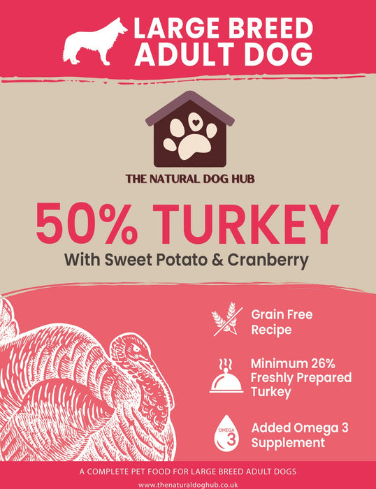 natural-grain free-freshly prepared-turkey-sweet potato-cranberry-15kg-large breed-dog food