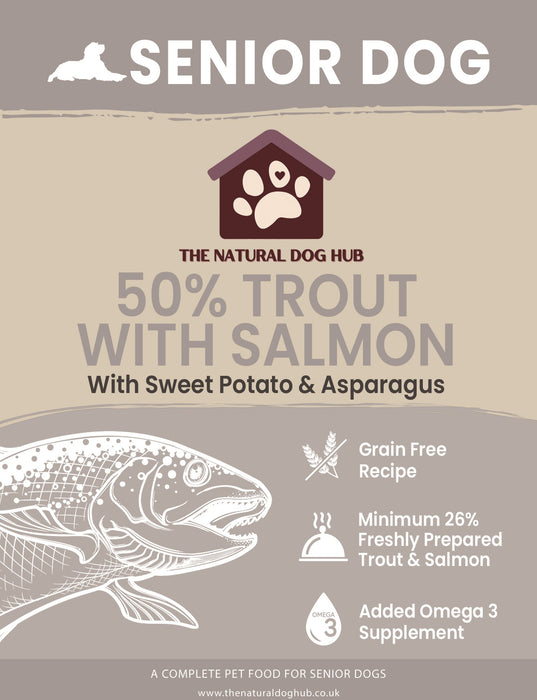 Grain Free -SENIOR- dog food-fish-trout with Salmon, Sweet Potato & Asparagus-natural-bulk buy-deal-fish for dogs-fish 4 dogs