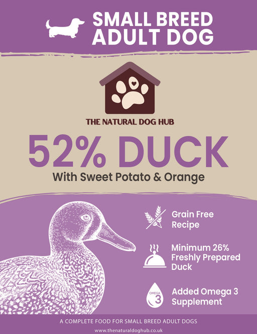 natural-Grain Free-SMALL BREED-freshly prepared-duck, Sweet Potato & orange-Complete-dog-Food