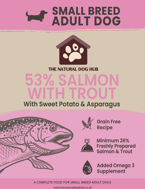 natural-Grain Free-SMALL BREED-freshly prepared-salmon and trout, Sweet Potato & asparagus-Complete-dog-Food