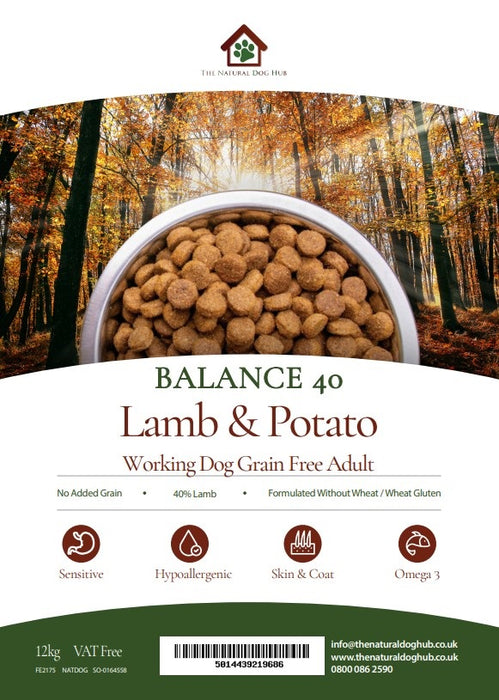 Grain free-natural-dog food-adult- lamb & potato